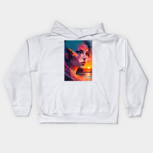 Beautiful Girl Abstract Art with Setting Sun Kids Hoodie